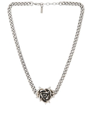 WE11DONE Spiky Rose Necklace in Metallic Silver