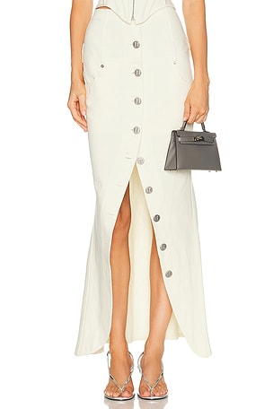 Wiederhoeft Denim Button Front Skirt in Cream