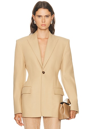 WARDROBE.NYC Drill Contour Blazer in Tan