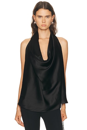 WARDROBE.NYC Satin Halter Blouse in Black