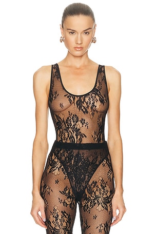 WARDROBE.NYC Evening Lace Tank Bodysuit in Black