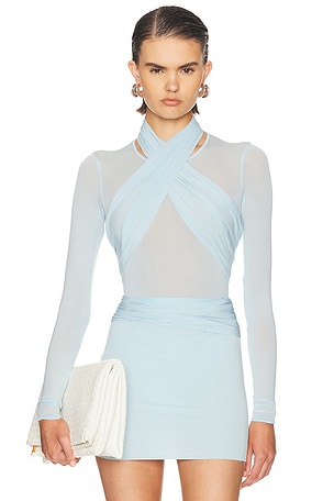 WARDROBE.NYC Translucent Bodysuit in Baby Blue