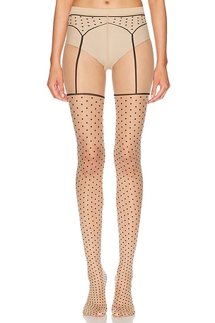 Wolford Dotted Garter Belt Tights in Nude