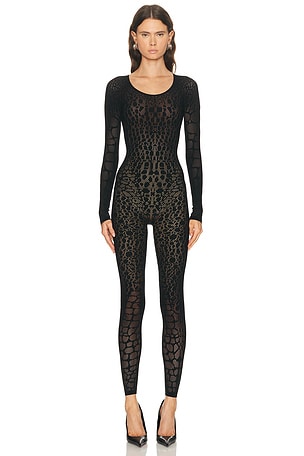 Wolford Reptile Net Jumpsuit in Black