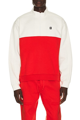 Whitespace Quarter Zip Sweatshirt in White,Red