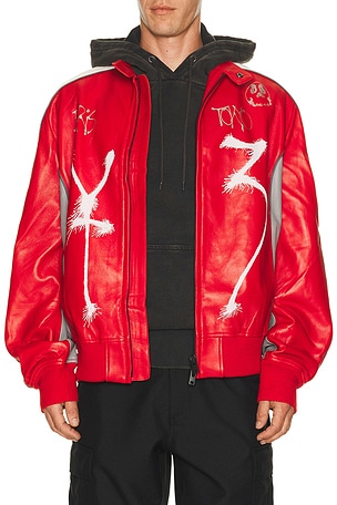 Y-3 Gfx Leather Jacket in Red