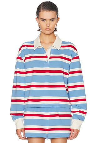 YEAR OF OURS Striped Rugby Long Sleeve Tee in Baby Blue