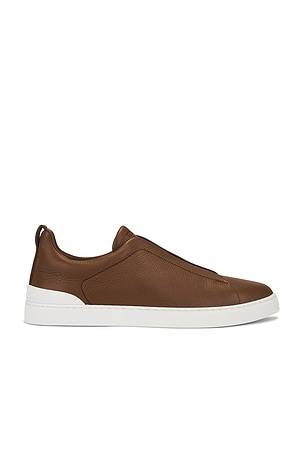 Zegna Triple Stitch Low Top Sneaker in Brown