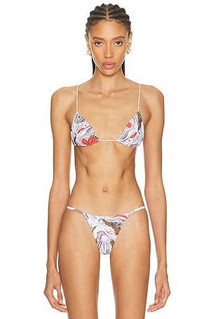 Ziah Fine Strap Triangle Bikini Top in Red, White