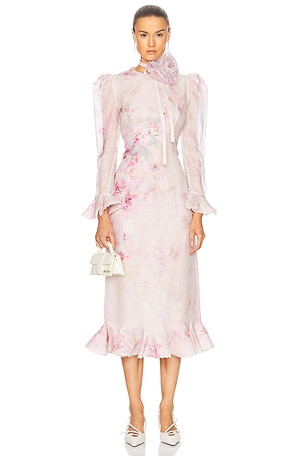 Zimmermann Crush Flower Midi Dress in Pink