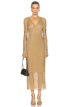 Zimmermann Metallic Knit Maxi Dress in Metallic Gold