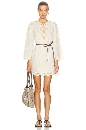 Zimmermann Awaken Embroidered Mini Dress in Cream