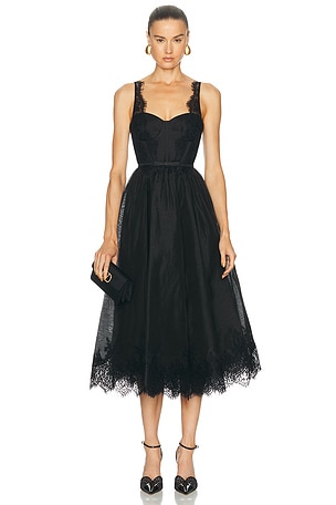 Zimmermann Valiant Lace Trim Midi Dress in Black