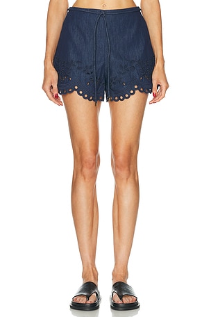 Zimmermann Mahon Broderie Denim Short in Navy