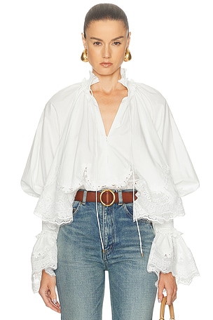 Zimmermann Alchemy Shirred Blouse in Ivory