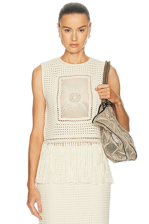 Zimmermann Indra Crochet Fringe Tank Top in Cream