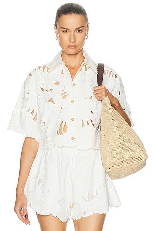 Zimmermann Mahon Embroidered Crop Top in Ivory