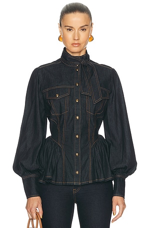 Zimmermann Denim Fitted Shirt in Navy