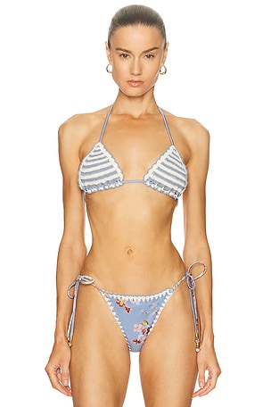 Zimmermann Awaken Crochet Triangle Bikini Top in Baby Blue